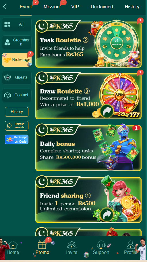  PK365 Game bonus and promotion page