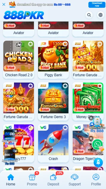 888PKR Game dashboard showing the game lobby