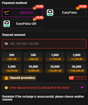  XF777 dashboard with game despots and withdrawal options. It shows EasyPaisa and jazzCash.