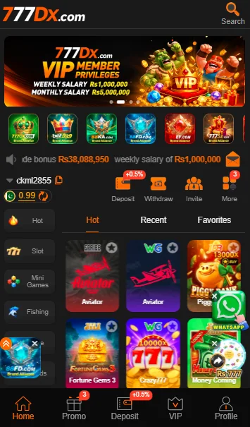 777DX dashboard showing the game lobby
