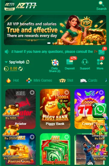 AZ777 Game l— use for an image showing the dashboard with different games in it.