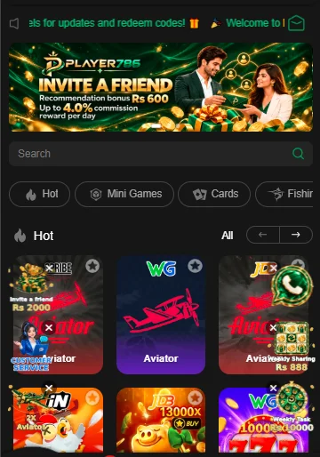 PLAYER786 Game dashboard — use for an image showing game dashboard.